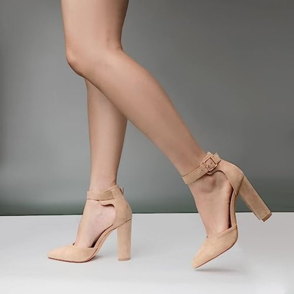 NinetinGel High Heels. Chunky Heel Pointed Closed Toe Pump Shoes - Picture 1 of 6